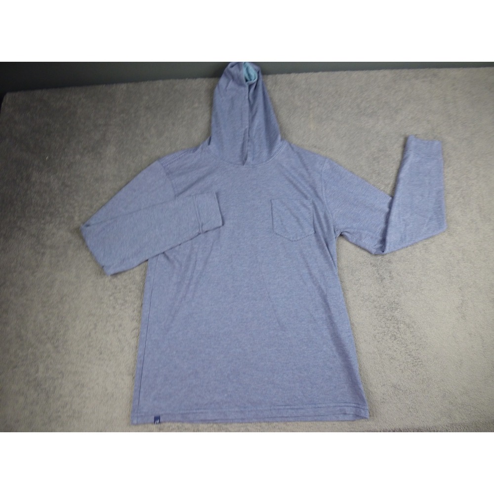 Johnnie-O Mens Small Blue Striped Long Sleeve Hooded T-Shirt Pocket Cotton Modal